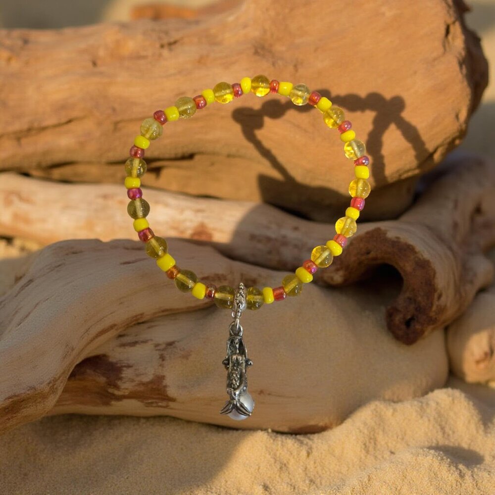 Citrine Mermaid charm bracelet~ 7 inches
